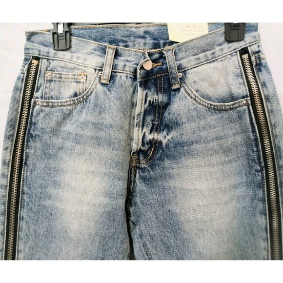 MNML  Distressed Denim Jeans Zipper Ankle Men Size 28 Blue Straight - Picture 3 of 10